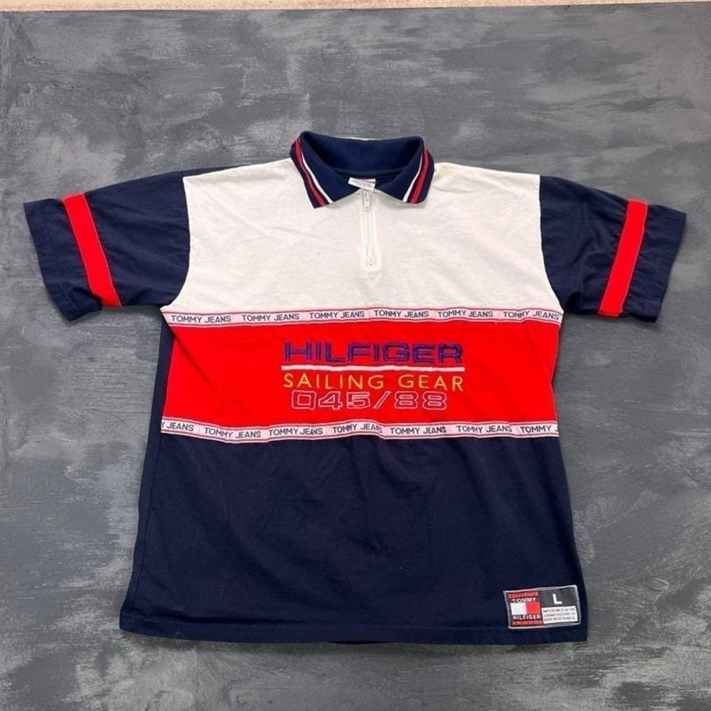 Vintage Tommy Hilfiger Polo Shirt Mens Large‎ White 1990s Sailing Gear Boot Leg